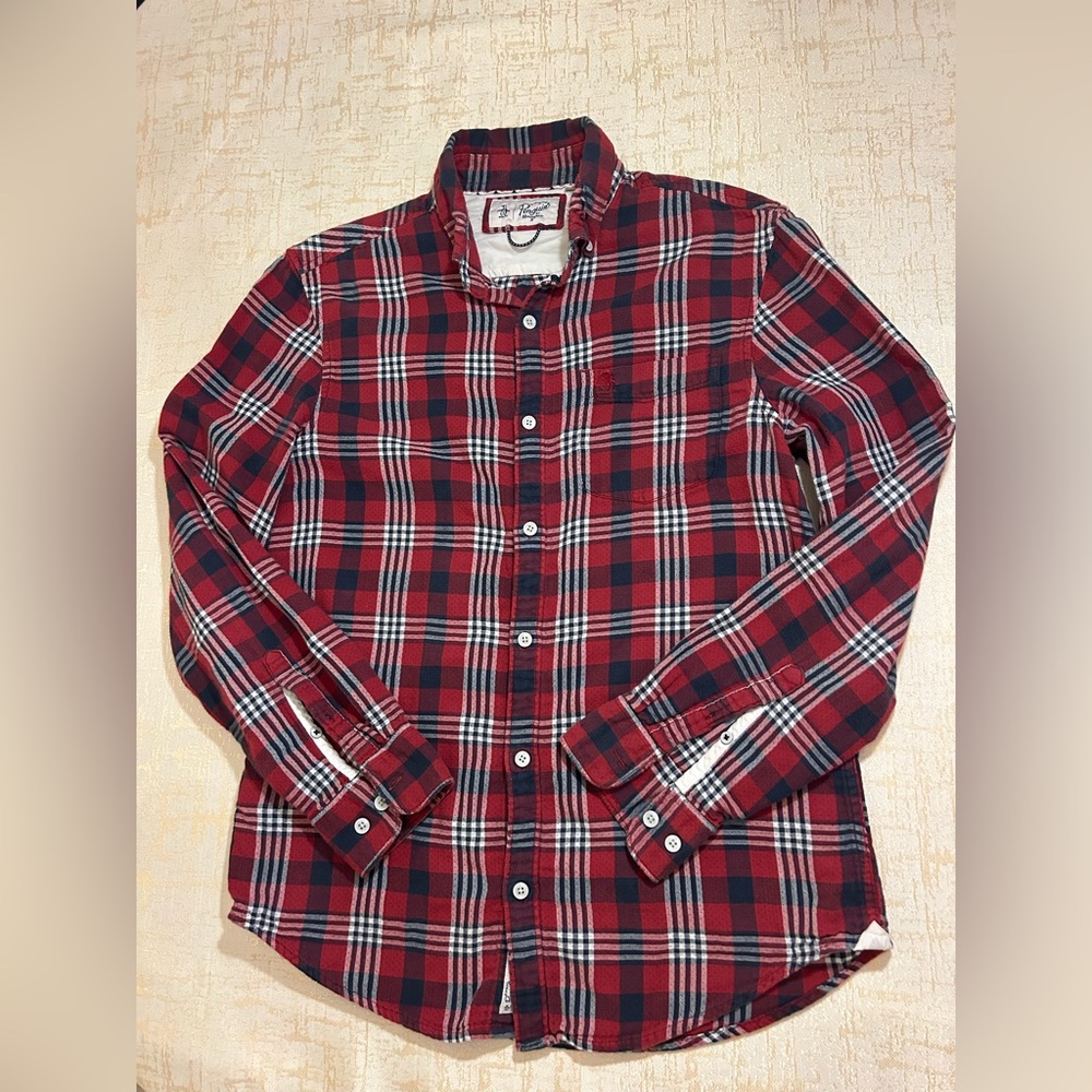 Original Penguin Men’s Plaid Button Down Shirt Size Medium | 100% Cotton